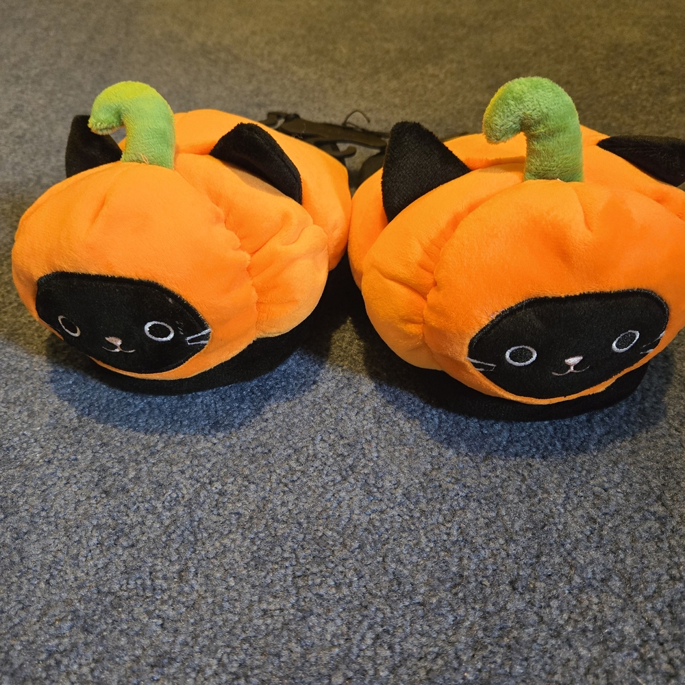 Forever 21 Pumpkin Black Cat Slippers
